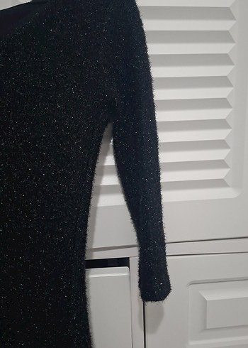 Siyah Triko Midi Elbise, Uzun Kollu, Kayık Yaka - Görsel 10