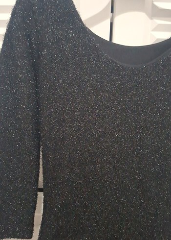 Siyah Triko Midi Elbise, Uzun Kollu, Kayık Yaka - Görsel 3