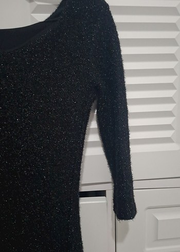 Siyah Triko Midi Elbise, Uzun Kollu, Kayık Yaka - Görsel 9