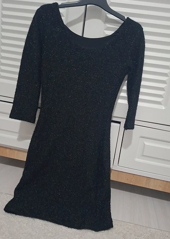 Siyah Triko Midi Elbise, Uzun Kollu, Kayık Yaka - Görsel 5