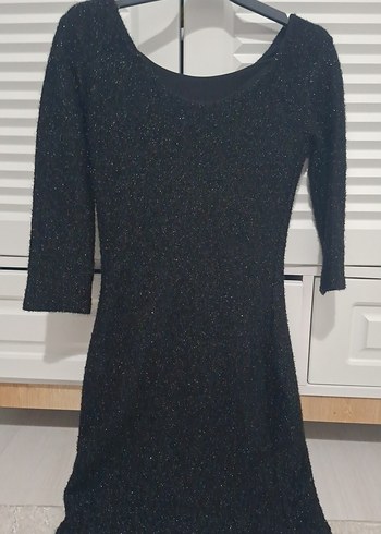 Siyah Triko Midi Elbise, Uzun Kollu, Kayık Yaka - Görsel 6