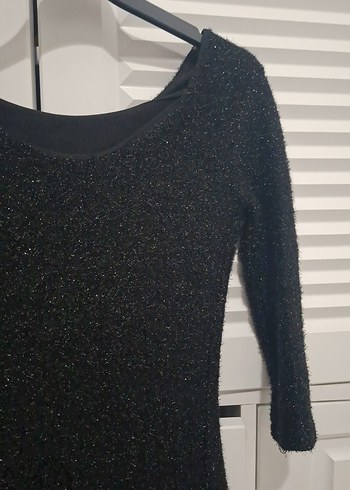 Siyah Triko Midi Elbise, Uzun Kollu, Kayık Yaka - Görsel 4