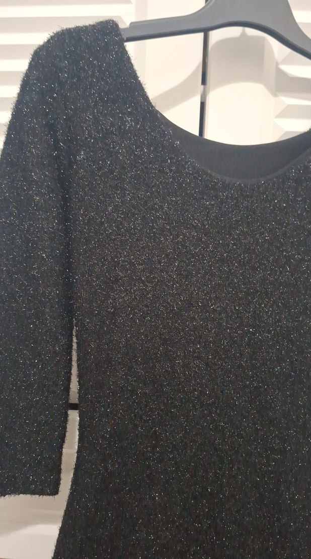 Siyah Triko Midi Elbise, Uzun Kollu, Kayık Yaka - Görsel 3