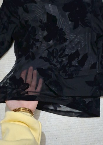 Uzun Kollu Siyah Transparan Bluz - Görsel 3