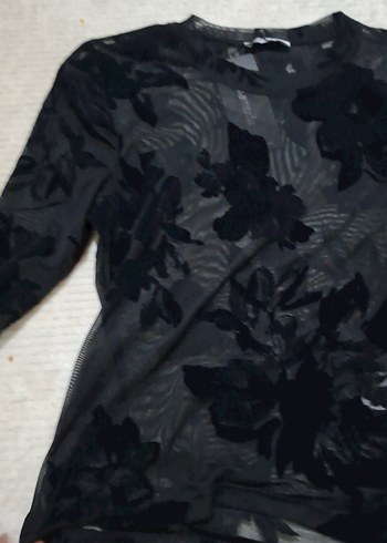 Uzun Kollu Siyah Transparan Bluz - Görsel 5