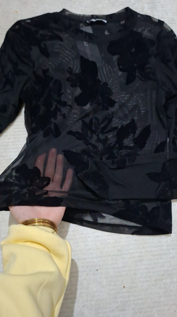 Uzun Kollu Siyah Transparan Bluz - Görsel 3