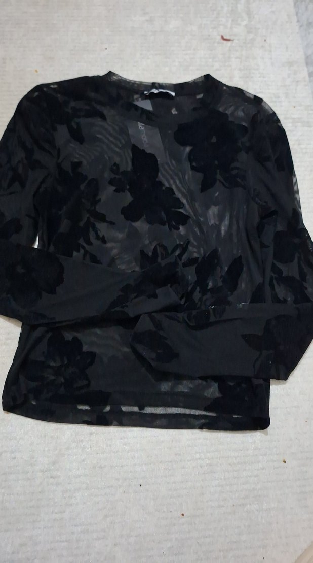 Uzun Kollu Siyah Transparan Bluz - Görsel 2