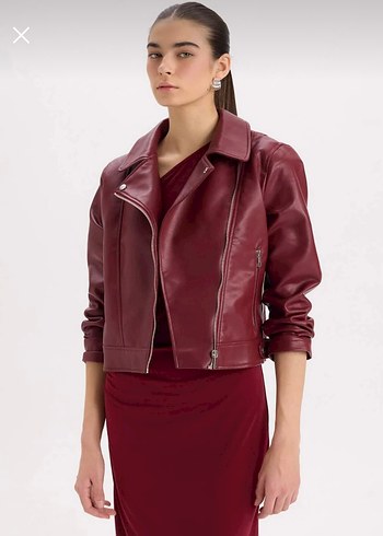 Defacto Bordo Deri Biker Ceket
