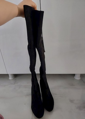 38 Beden Siyah Süet Dizüstü Stiletto Bot