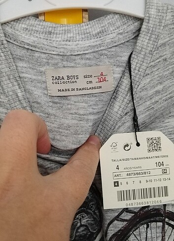 4 Yaş Beden gri Renk Zara erkek çocuk tişört