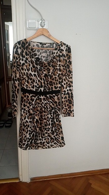 s Beden Leopar desenli elbise