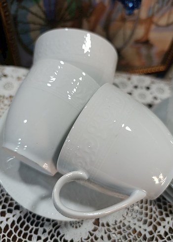 Kütahya porselen Beyaz 6'lı Fincan ve Tabak Seti - Görsel 2