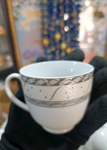 megawere Gri Detaylı Beyaz Porselen Fincan Seti - Görsel 3