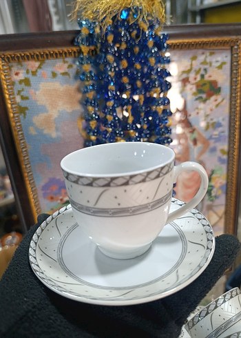 megawere Gri Detaylı Beyaz Porselen Fincan Seti - Görsel 6