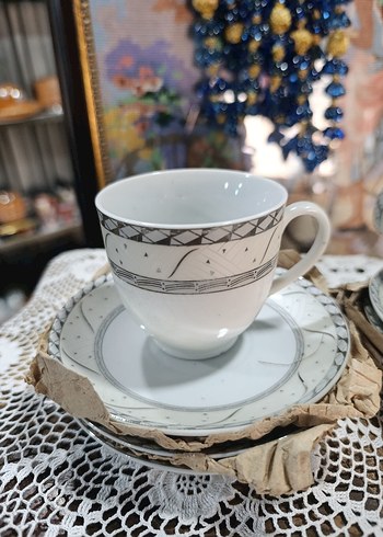 megawere Gri Detaylı Beyaz Porselen Fincan Seti - Görsel 5
