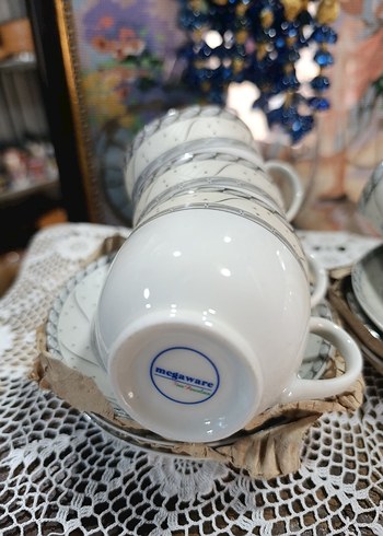 megawere Gri Detaylı Beyaz Porselen Fincan Seti - Görsel 2