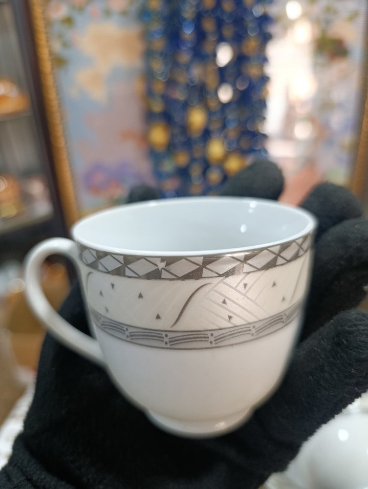 megawere Gri Detaylı Beyaz Porselen Fincan Seti - Görsel 3