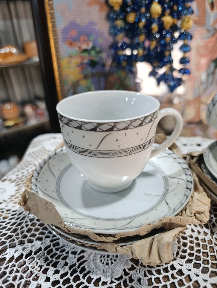 megawere Gri Detaylı Beyaz Porselen Fincan Seti - Görsel 5