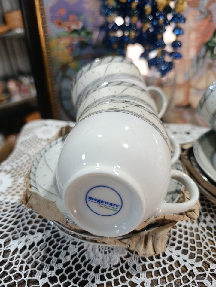 megawere Gri Detaylı Beyaz Porselen Fincan Seti - Görsel 2