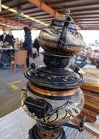 Siyah İşlemeli Antika Semaver - Görsel 5