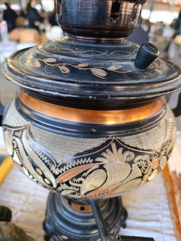 Siyah İşlemeli Antika Semaver - Görsel 3