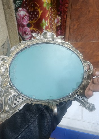 pirinç döküm Çiçek Desenli Masaüstü Ayna - Görsel 6