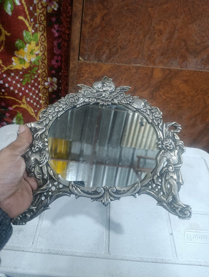 pirinç döküm Çiçek Desenli Masaüstü Ayna - Görsel 5