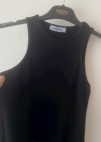 Siyah Kolsuz Uzun Elbise Yüksek Yakalı - Görsel 2