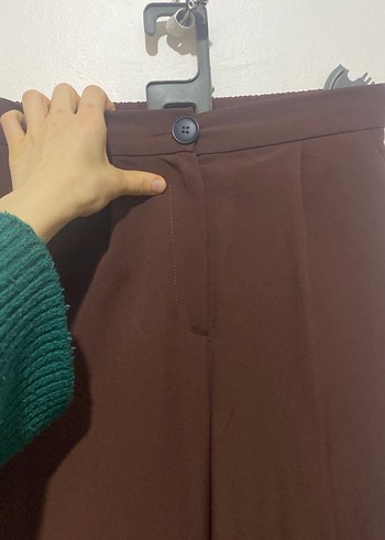 Kahverengi Kemerli Kadın Kumaş Pantolon - Görsel 2