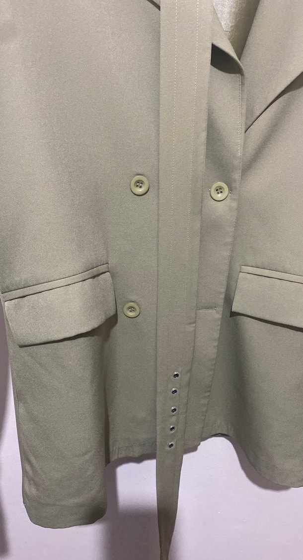 Kadın Haki Midi Boy Düğmeli Blazer Ceket - Görsel 3