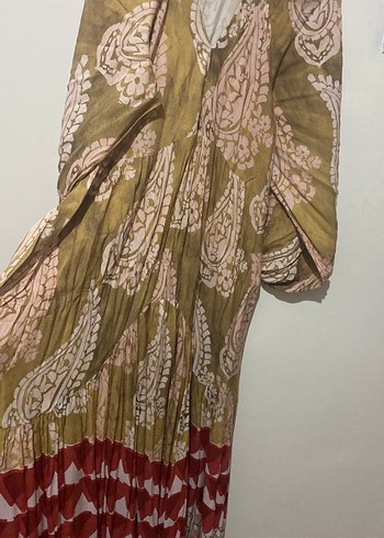 Bohem Uzun Drapeli V Yaka Elbise - Görsel 2