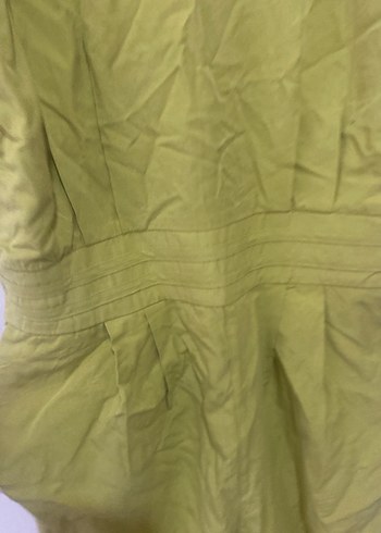 Drapeli Yeşil Keten Midi Tulum - Görsel 2