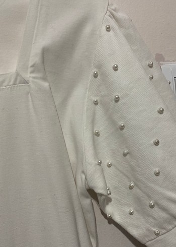 Kadın Beyaz Midi Kısa Kollu Pamuklu Elbise - Görsel 3