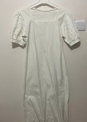 Kadın Beyaz Midi Kısa Kollu Pamuklu Elbise - Görsel 2