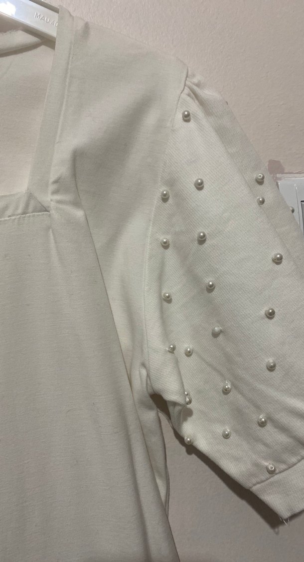 Kadın Beyaz Midi Kısa Kollu Pamuklu Elbise - Görsel 3