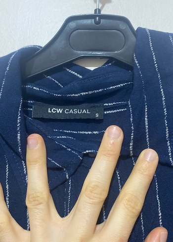 Lacivert Çizgili Kadın Keten Gömlek - Görsel 3