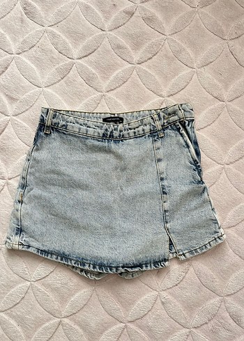 Gri Kadın Mini Denim Şort Etek - Görsel 2