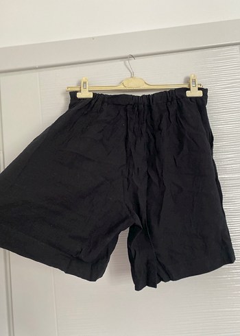 Siyah Keten  Mini Şort - Görsel 2