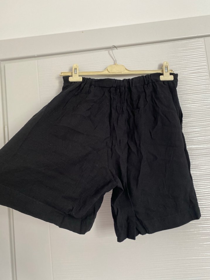 Siyah Keten  Mini Şort - Görsel 2