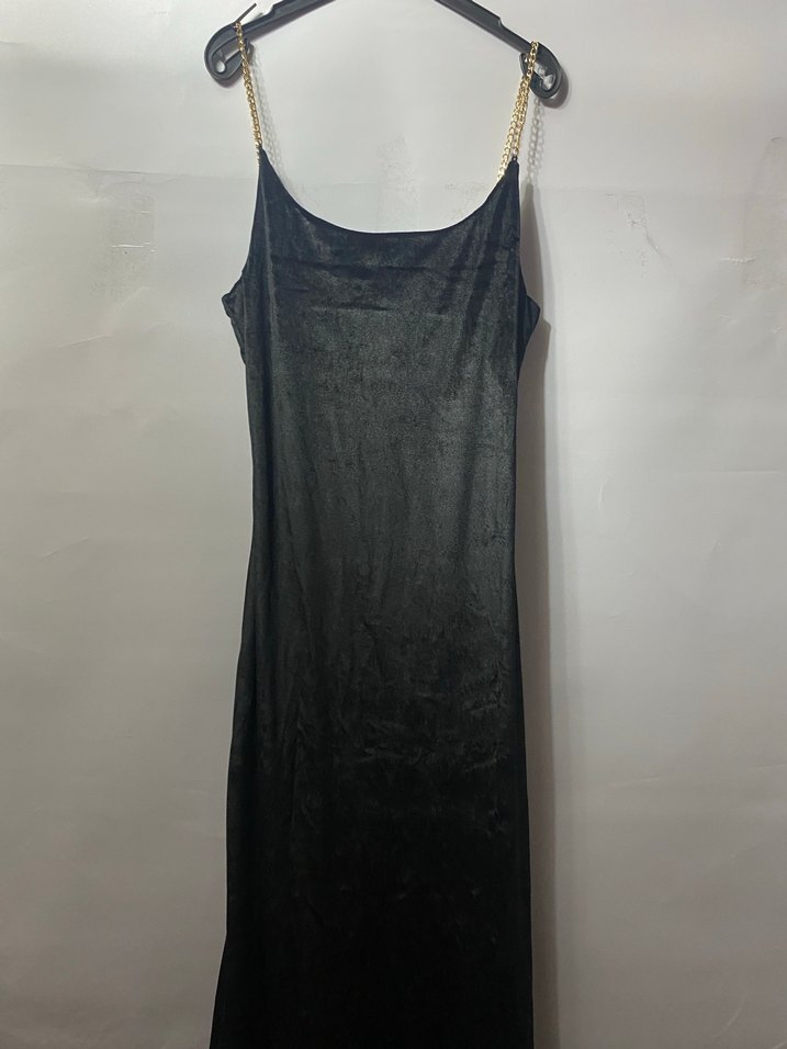 Siyah V Yakalı Midi Kadın Elbise - Görsel 4