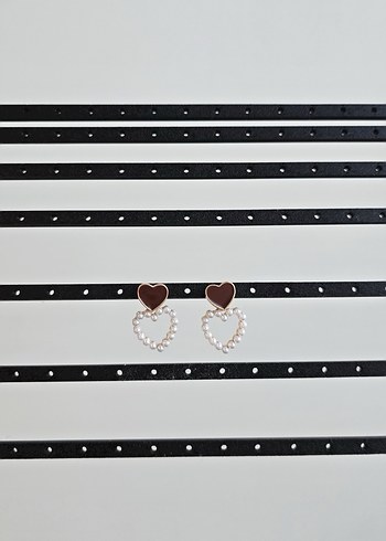 Boncuklu Kahverengi Kalp Küpeler - Görsel 2