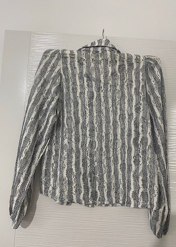 l Beden gri Renk Gri Zebra Desenli Keten Gömlek