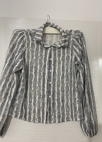 Gri Zebra Desenli Keten Gömlek