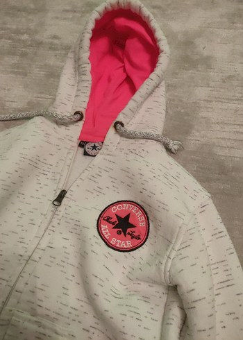 Converse Kız Çocuk Gri Kapüşonlu Fermuarlı Sweatshirt