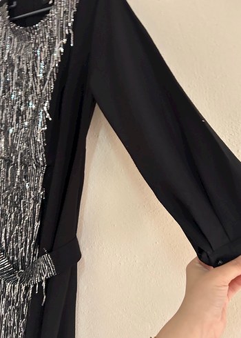 Uzun Kollu Drapeli Siyah Gotik Elbise - Görsel 7