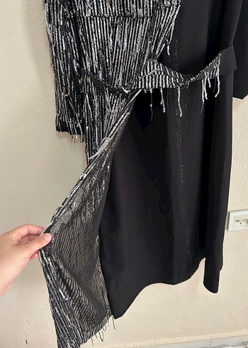 Uzun Kollu Drapeli Siyah Gotik Elbise - Görsel 4