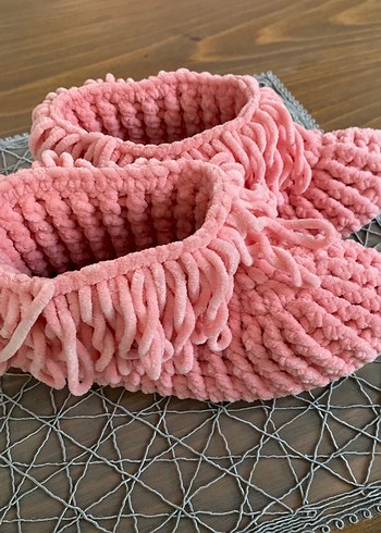 Kız Çocuk Pembe Örgü Sıcak Ev Terliği - Görsel 2
