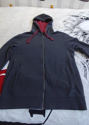 Gri Kapüşonlu Fermuarlı Erkek Sweatshirt
