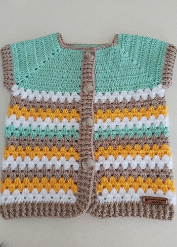 Bohem Çok Renkli Örgü Kız Yeleği - Görsel 2