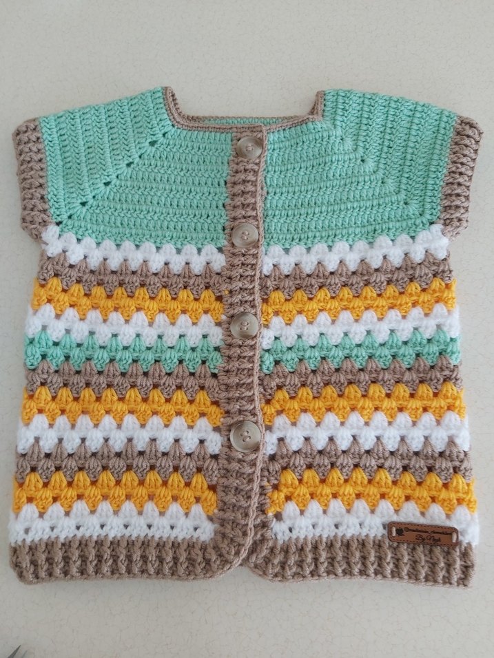 Bohem Çok Renkli Örgü Kız Yeleği - Görsel 2